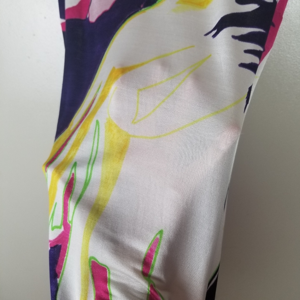CHRISTIAN LACROIX Y2K Floral Jersey Knit Dress Keyhole Neck Tie Flowy Gauzy US L - Picture 6 of 14